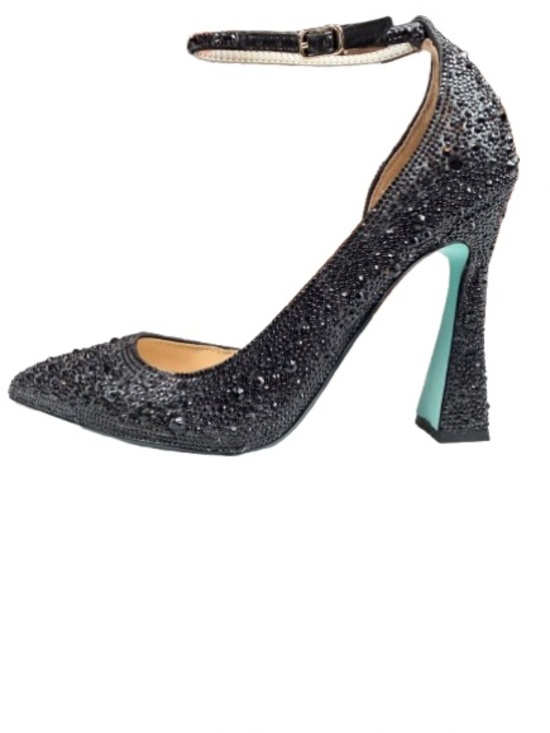 Betsey Johnson Shoes - Betsey Johnson Ramsy Black Rhinestone Ankle Strap Pumps Heels 7.5M 4” Heel